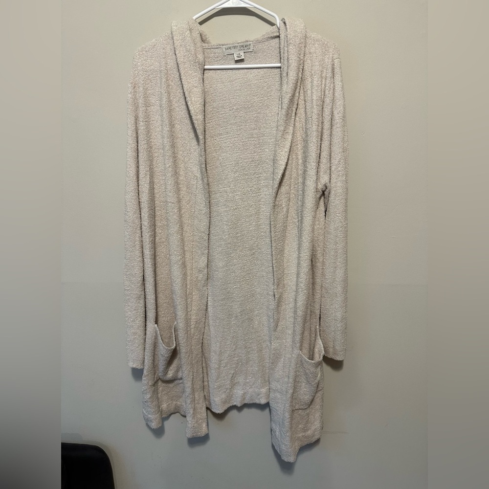 Barefoot Dreams Cozychic Lite Coastal Hooded Cardigan Beige Size L/XL - Picture 4 of 13